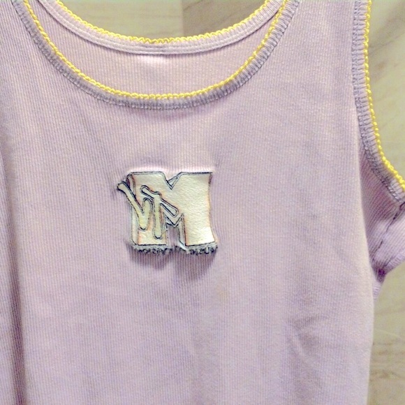 MTV y2k pink lilac with yellow trim cropped tank top vintage rare aesthetic - Picture 7 of 7